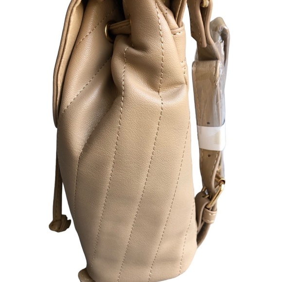 Bebe Hera Small Backpack Beige Rhinestone Logo Turnlock - Picture 5 of 13